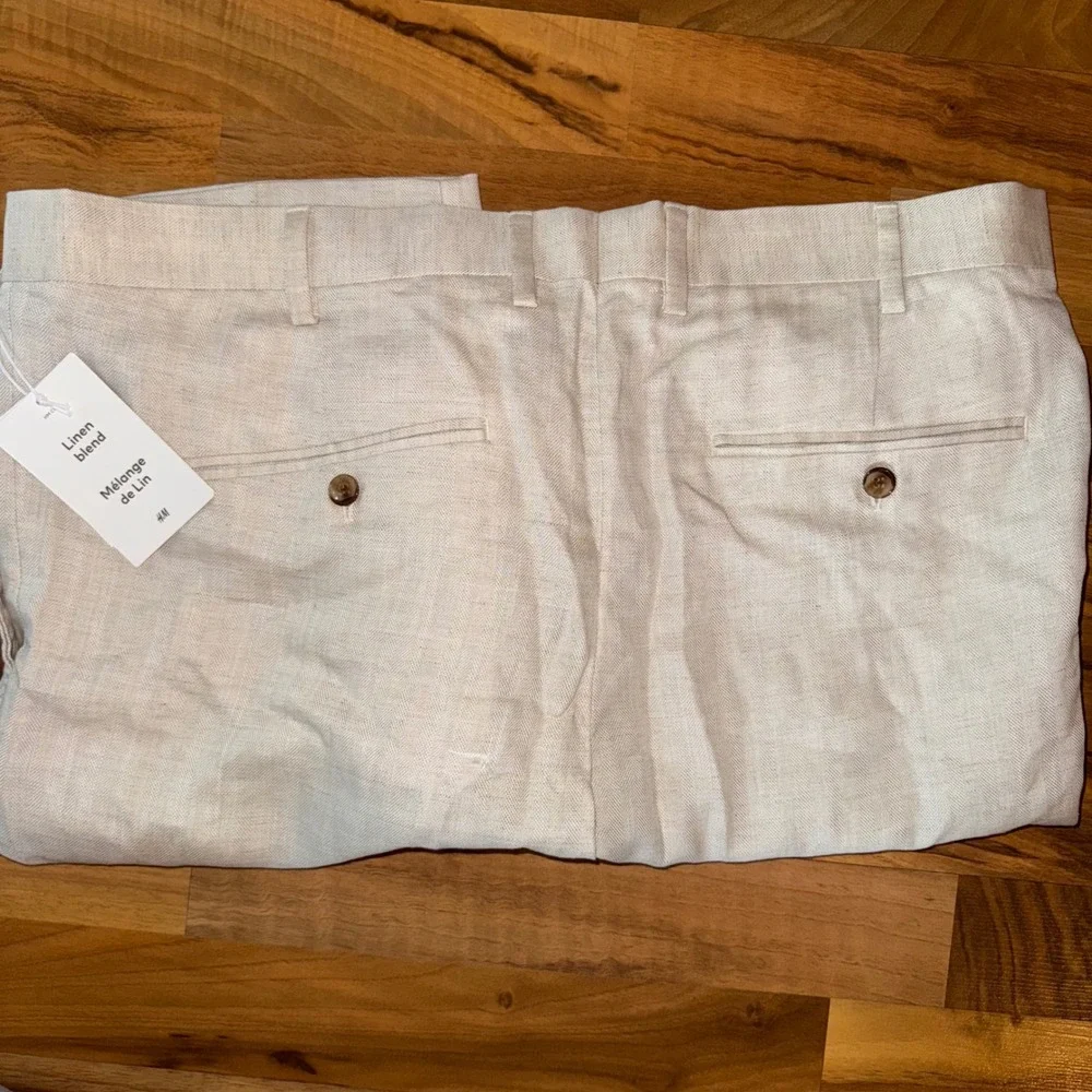H&M Linen Blend Mens Dress Pants, Beige Straight Leg, Size‎ 42R, New vacation